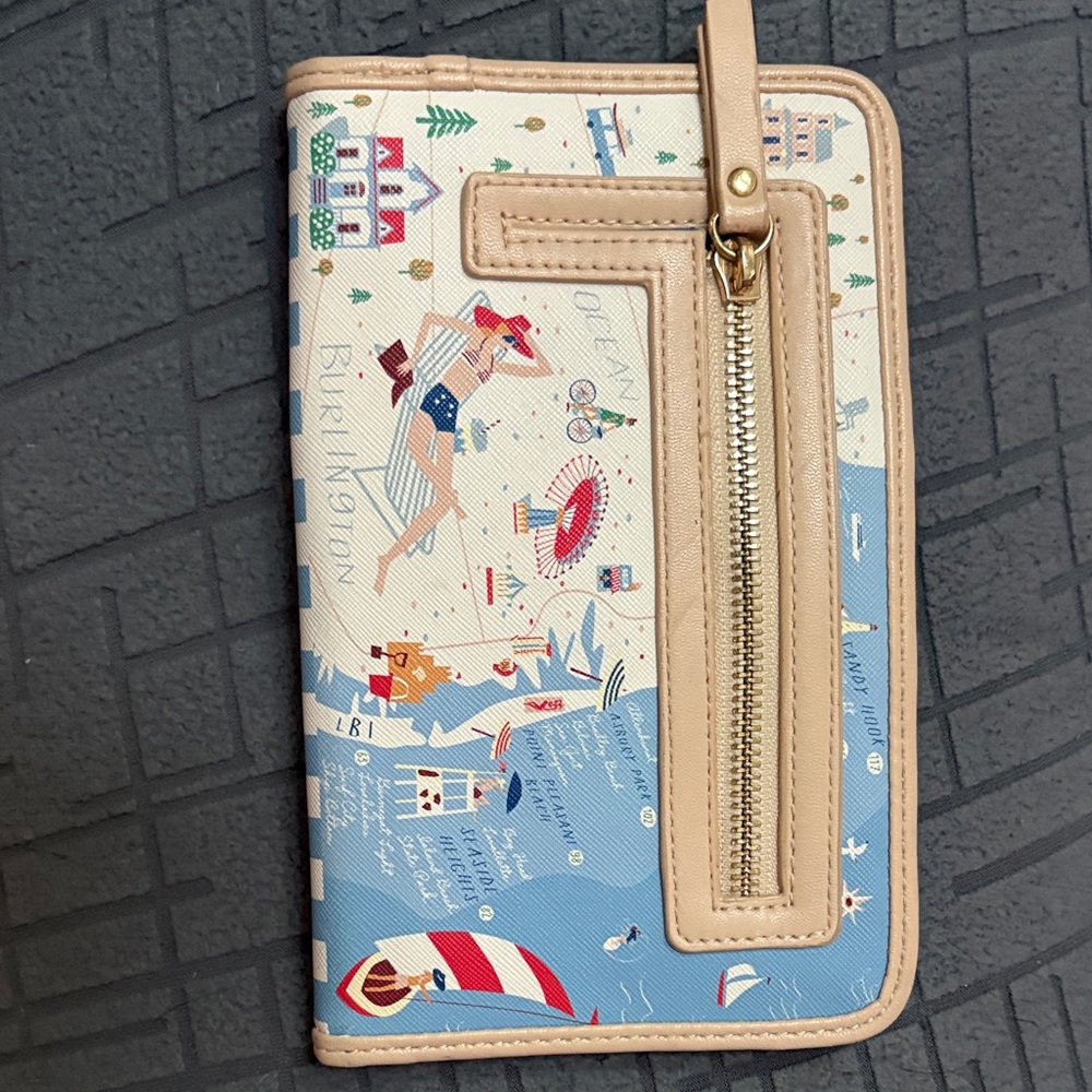 Spartina 449 Blue Map Print Zip Wallet with Tan Trim - Picture 2 of 5